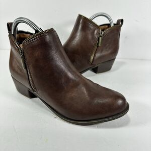 Diba True Brown Leather Side-Zip Ankle Booties - Women's Size 7.5